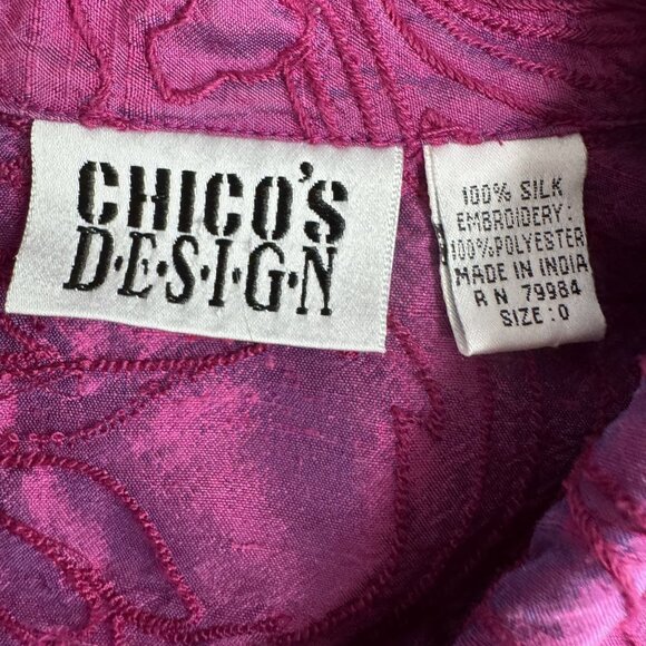 Chicos Purple Embroidered Beaded Silk Button Up Shirt Size M Vintage‎ Y2K Boxy - Picture 4 of 6